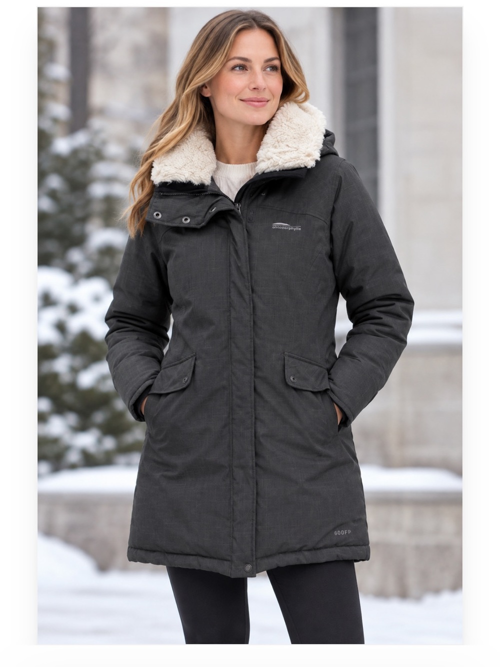 Chlorophylle Insulated Women's Parka Jacket with Sherpa Collar - Dark Grey